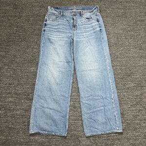 American Eagle Jeans Women 12 Wide Leg Skater Low Rise Light Wash Denim Cotton